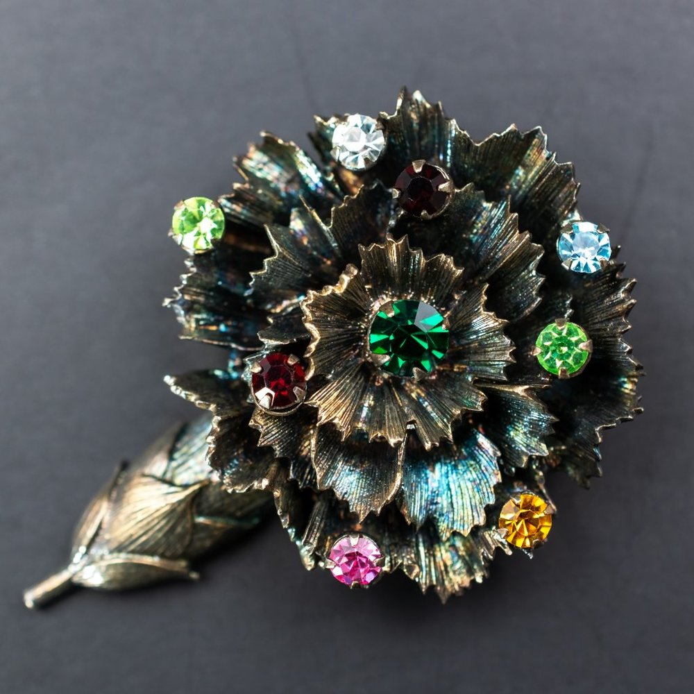 Large flower brooch sterling silver, vintage floral pin, fine estate jewelry